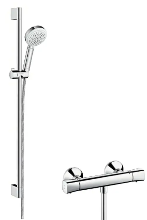 hansgrohe Crometta 100 Brausesystem Aufputz Vario mit Ecostat Universal Thermostat und Brausestange 90 cm Weiß/Chrom, 27031400, Artikel in Kategorie